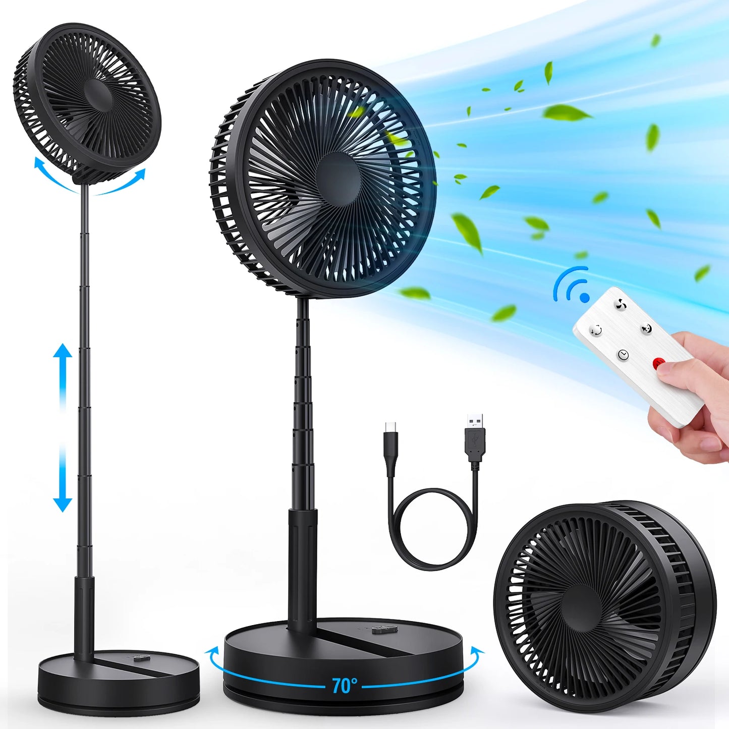 Ventilateur Portable USB Avec Télécommande Et 4 Vitesses
