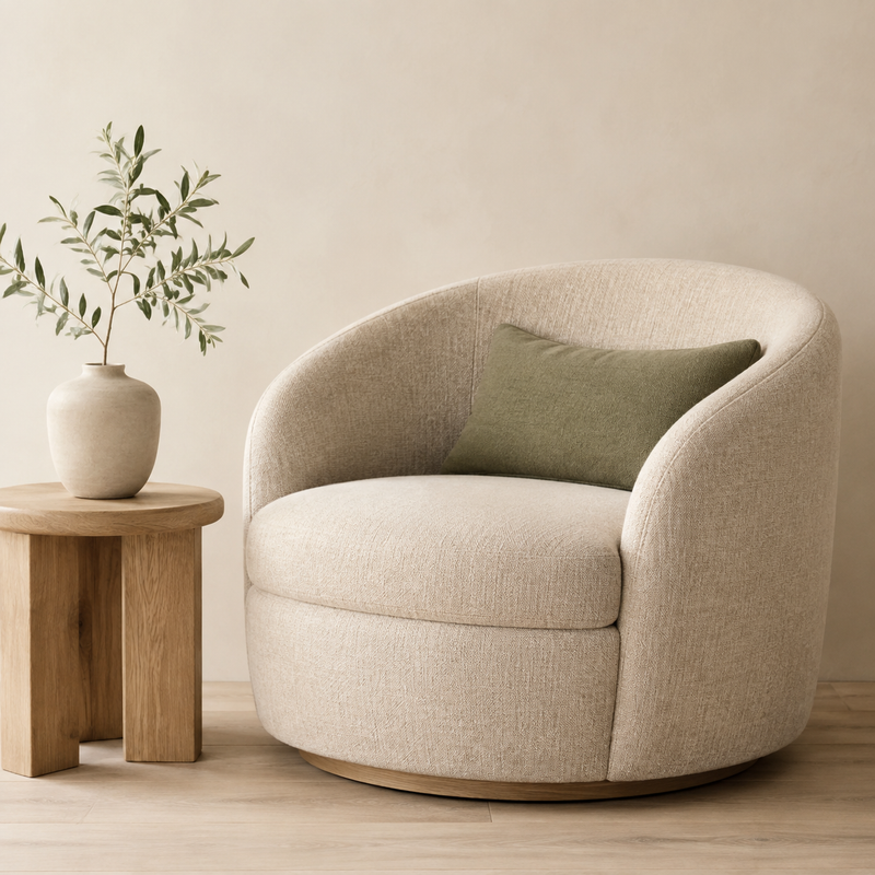 Assises — ambiance beige, bois clair et vert olive MODOJA