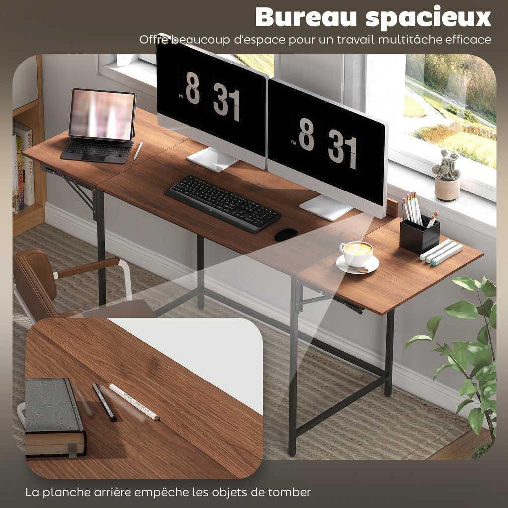 Bureau pliant à 2 rabats pour double écran 170 × 58 cm