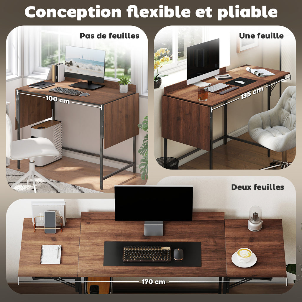 Bureau pliant à 2 rabats pour double écran 170 × 58 cm