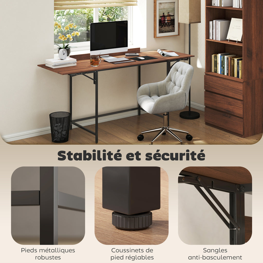 Bureau pliant à 2 rabats pour double écran 170 × 58 cm