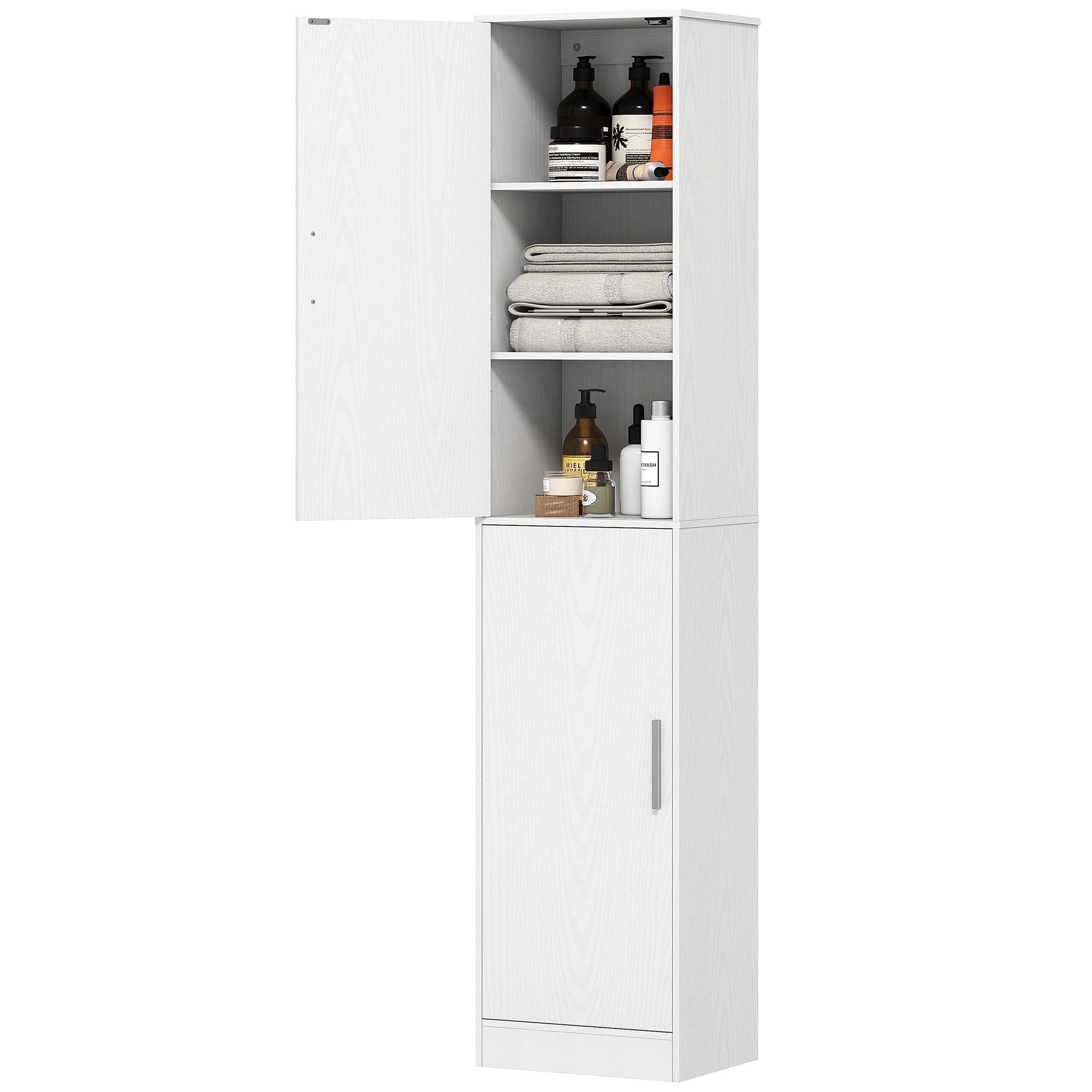 Colonne de salle de bain 2 portes et 4 étagères réglables