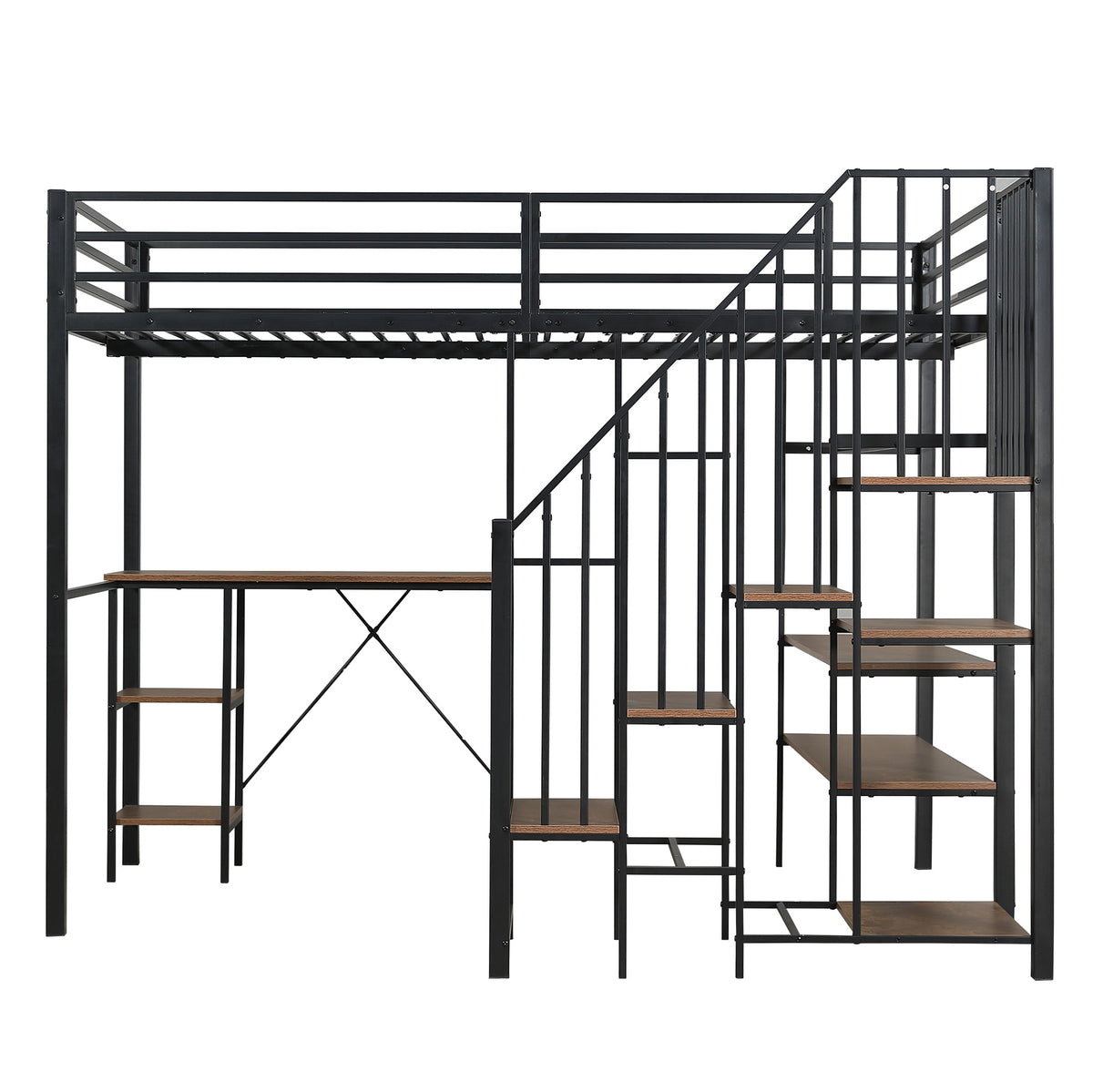 Lit mezzanine 120 × 200 cm avec bureau et dressing — ensemble noir et effet bois