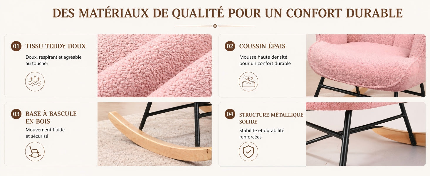 Fauteuil à bascule d’allaitement en tissu bouclé