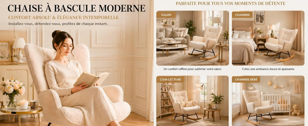 Fauteuil à bascule d’allaitement en tissu bouclé