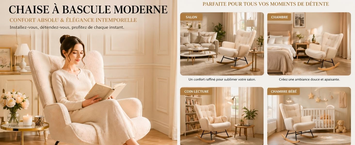 Fauteuil à bascule d’allaitement en tissu bouclé