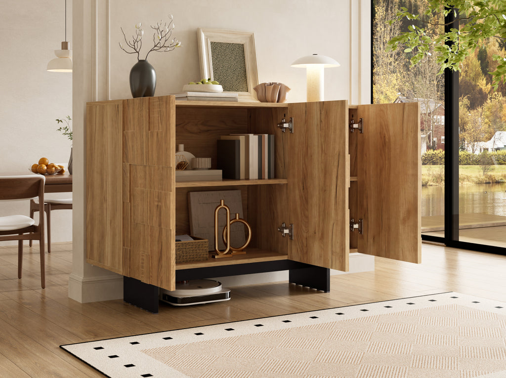 Buffet naturel et noir à 3 portes 105 cm