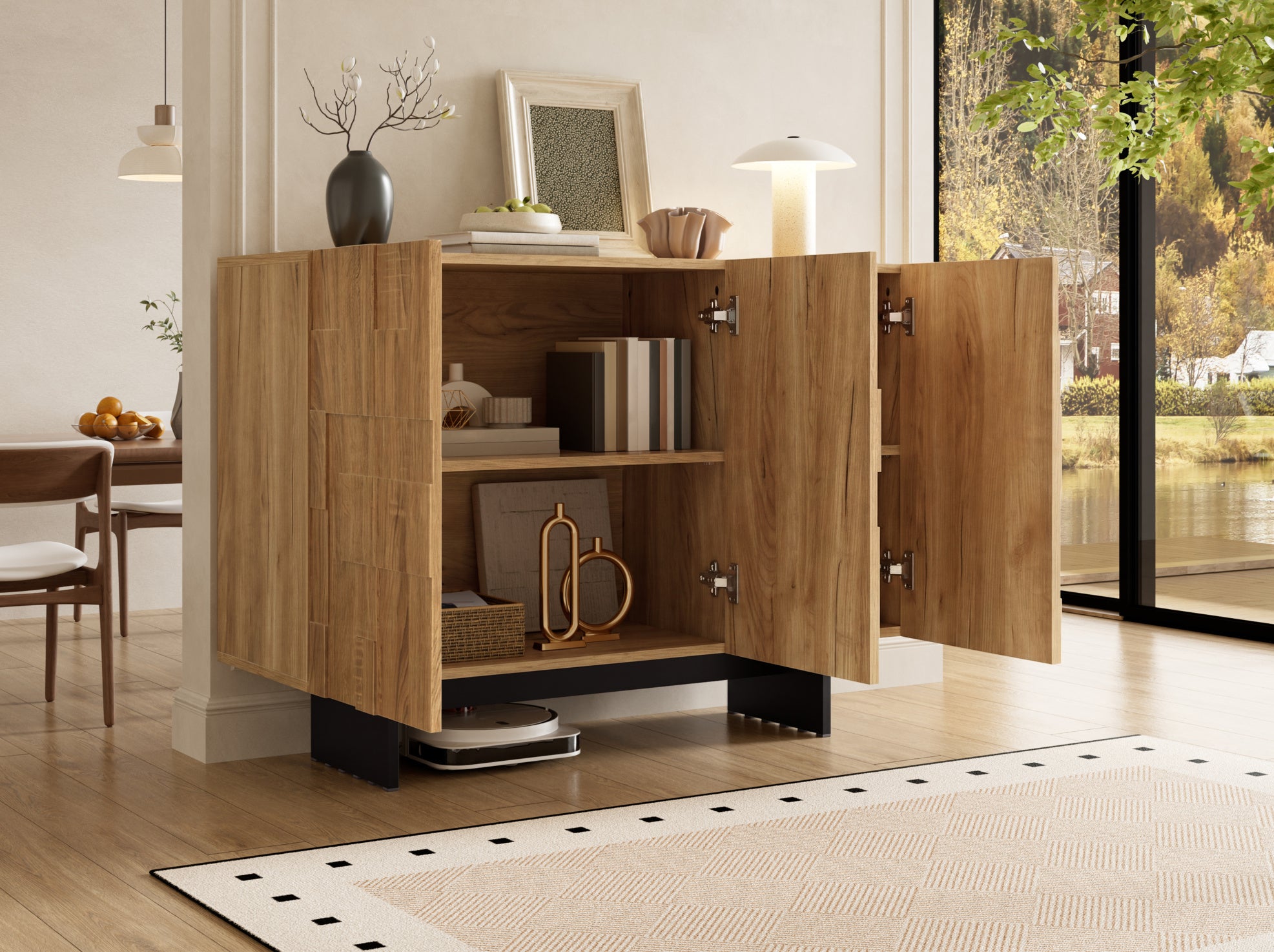 Buffet naturel et noir à 3 portes 105 cm
