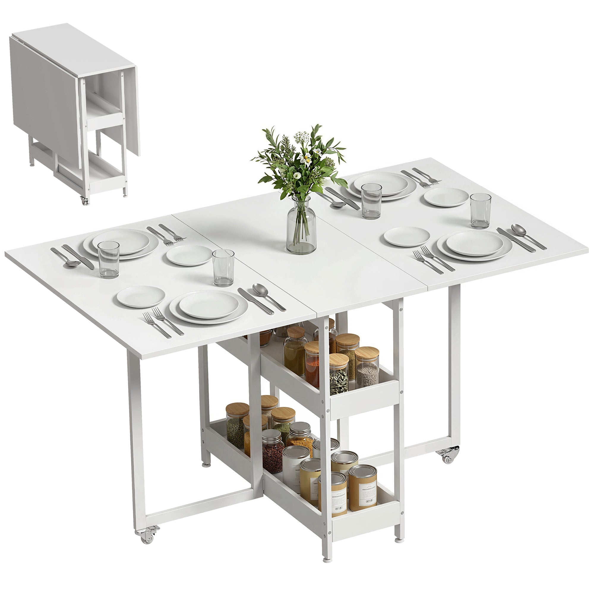 Table à manger pliante sur roulettes pour 4 personnes