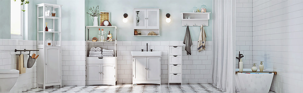Armoire haute blanche avec 3 niches, tiroir et placard