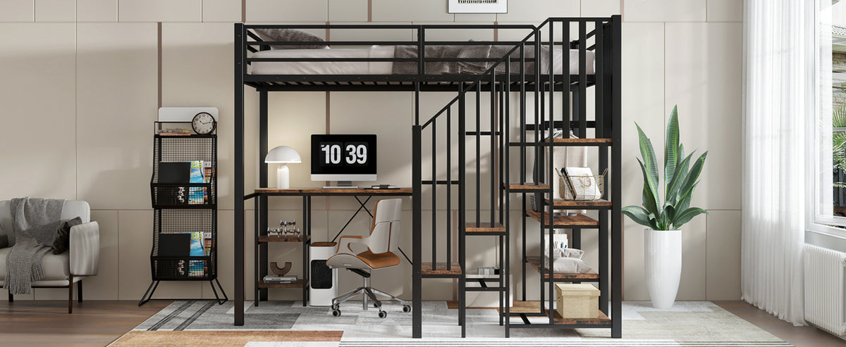 Lit mezzanine 120 × 200 cm avec bureau et dressing — aménagement d’une chambre