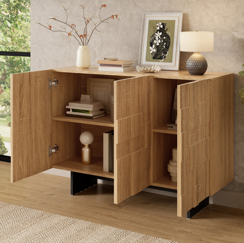 Buffet naturel et noir à 3 portes 105 cm