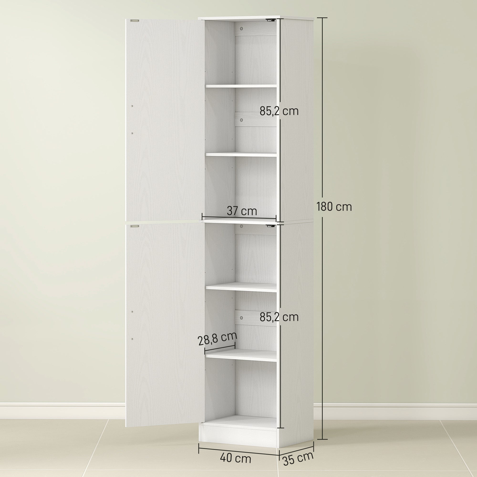Colonne de salle de bain 2 portes et 4 étagères réglables