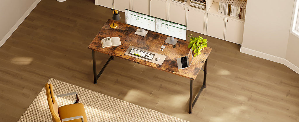 Bureau droit 140 × 50 cm en bois et métal
