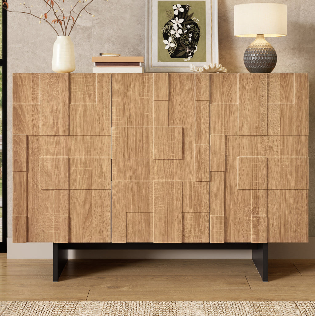 Buffet naturel et noir à 3 portes 105 cm