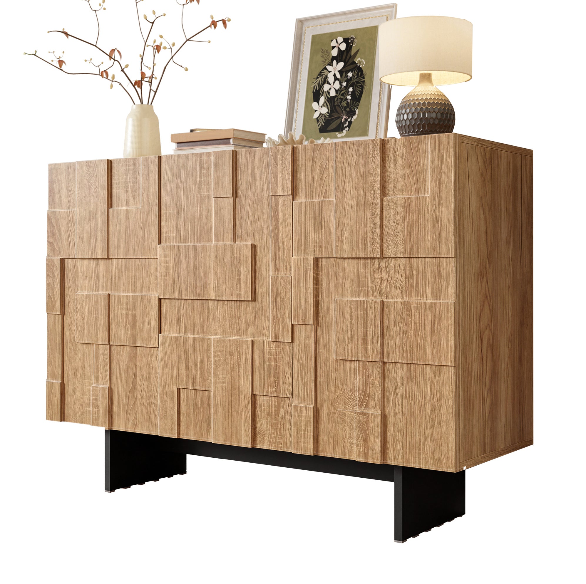 Buffet naturel et noir à 3 portes 105 cm