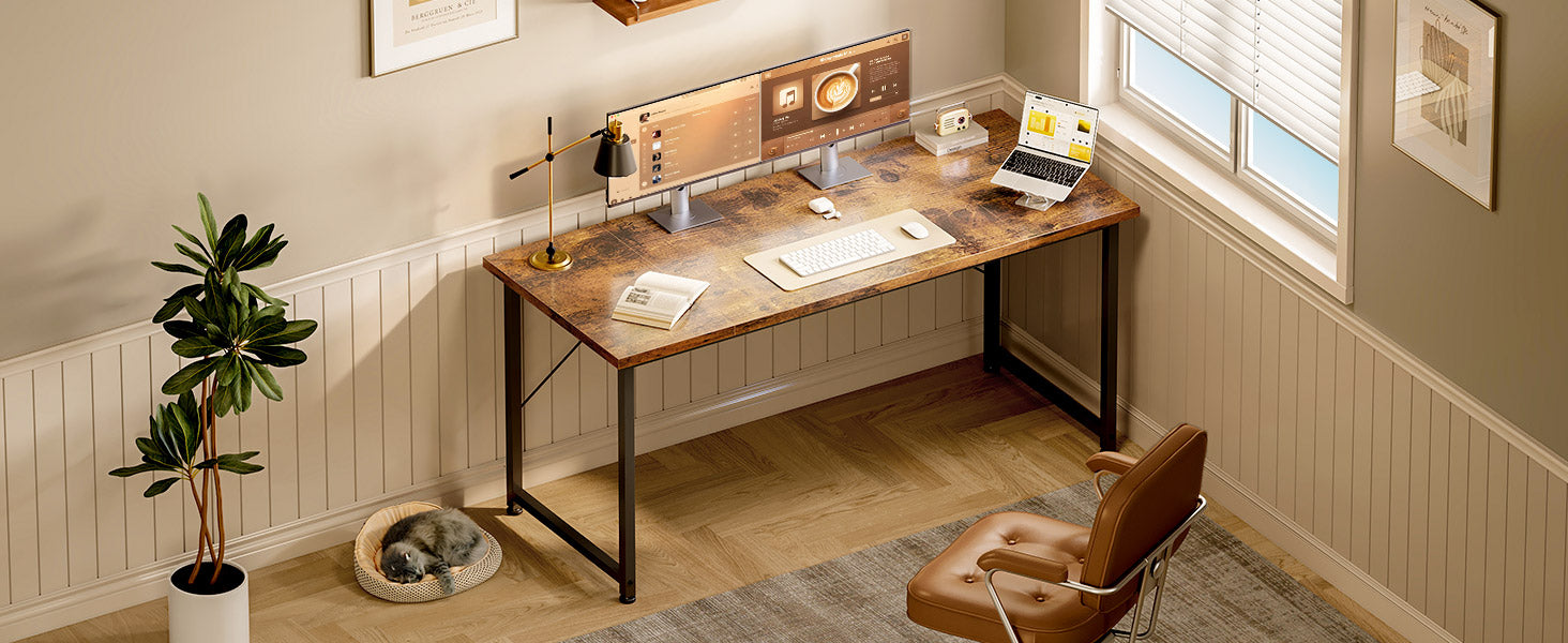 Bureau droit 140 × 50 cm en bois et métal