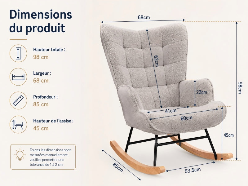 Fauteuil à bascule d’allaitement en tissu bouclé