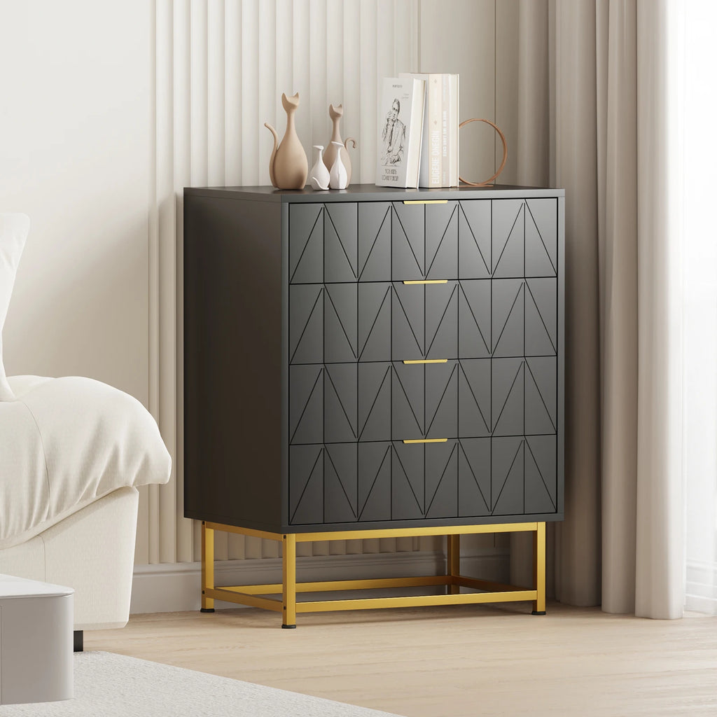 Commode noire 4 tiroirs à motif arbre 60 × 40 × 79 cm
