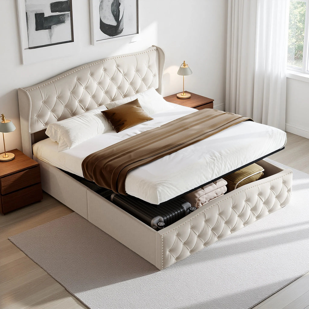 Lit double coffre en velours 140 ou 160 × 200 cm