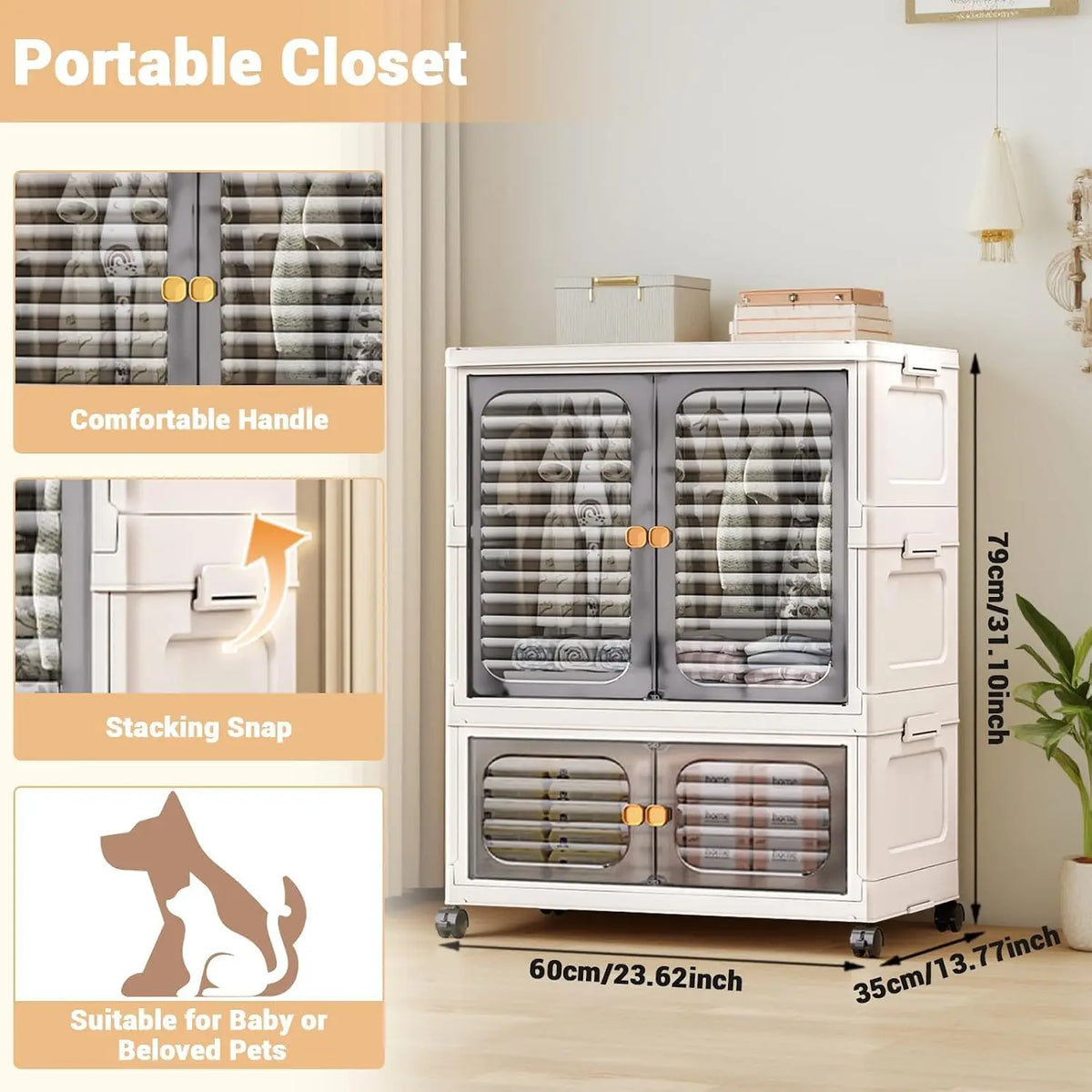 Armoire de rangement pliable en plastique avec portes et roulettes, visuel 14