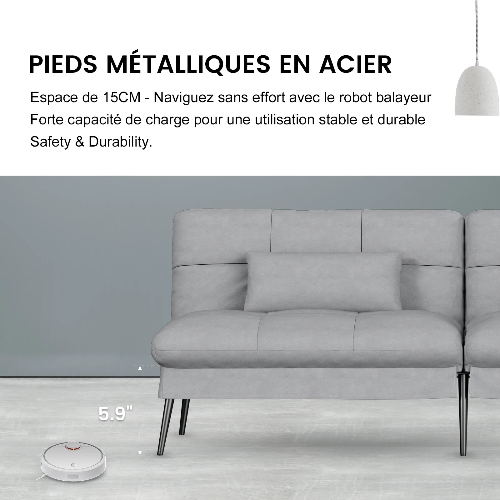 Canapé-lit 3 places à dossier réglable 174 cm