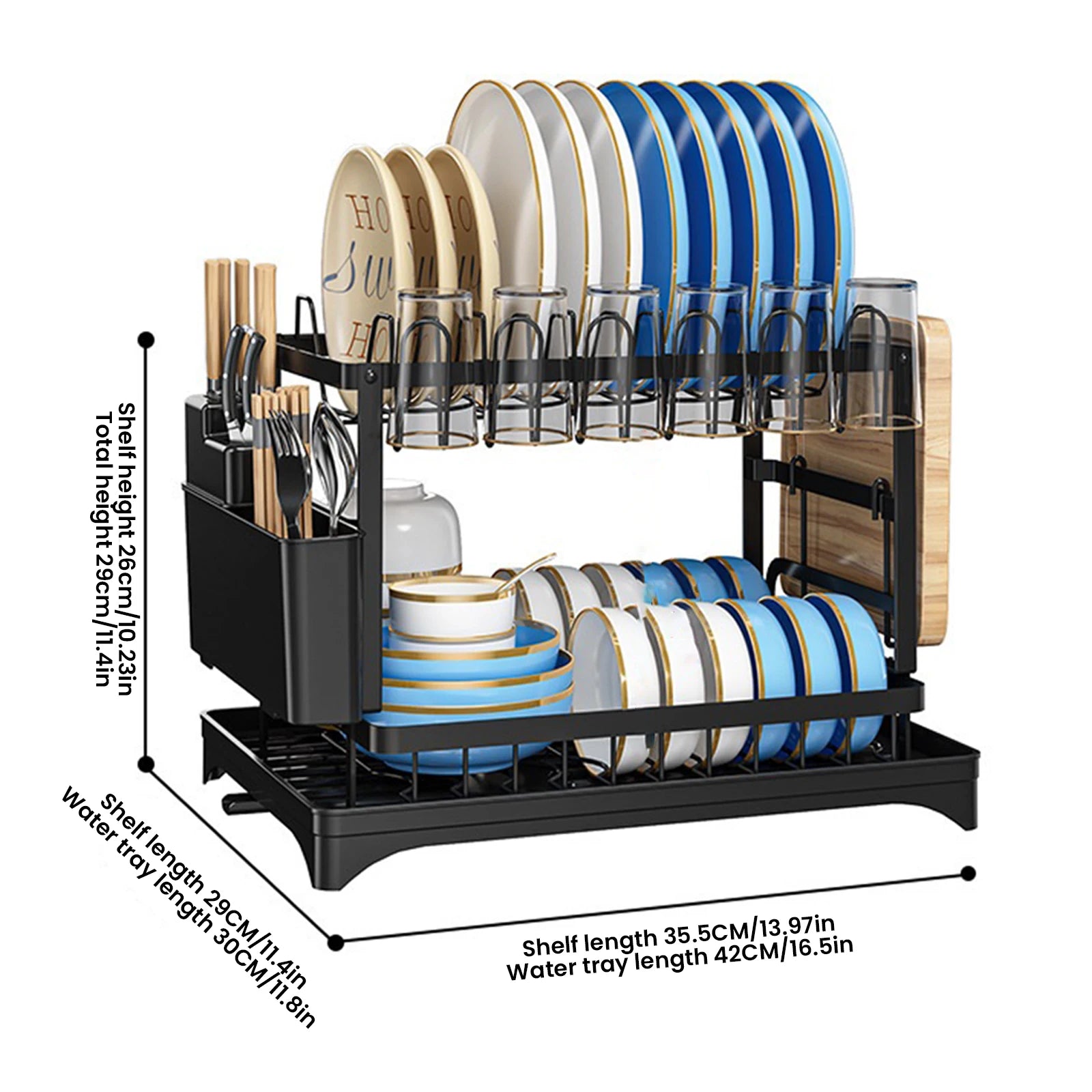 Égouttoir à vaisselle 2 niveaux avec drainage orientable