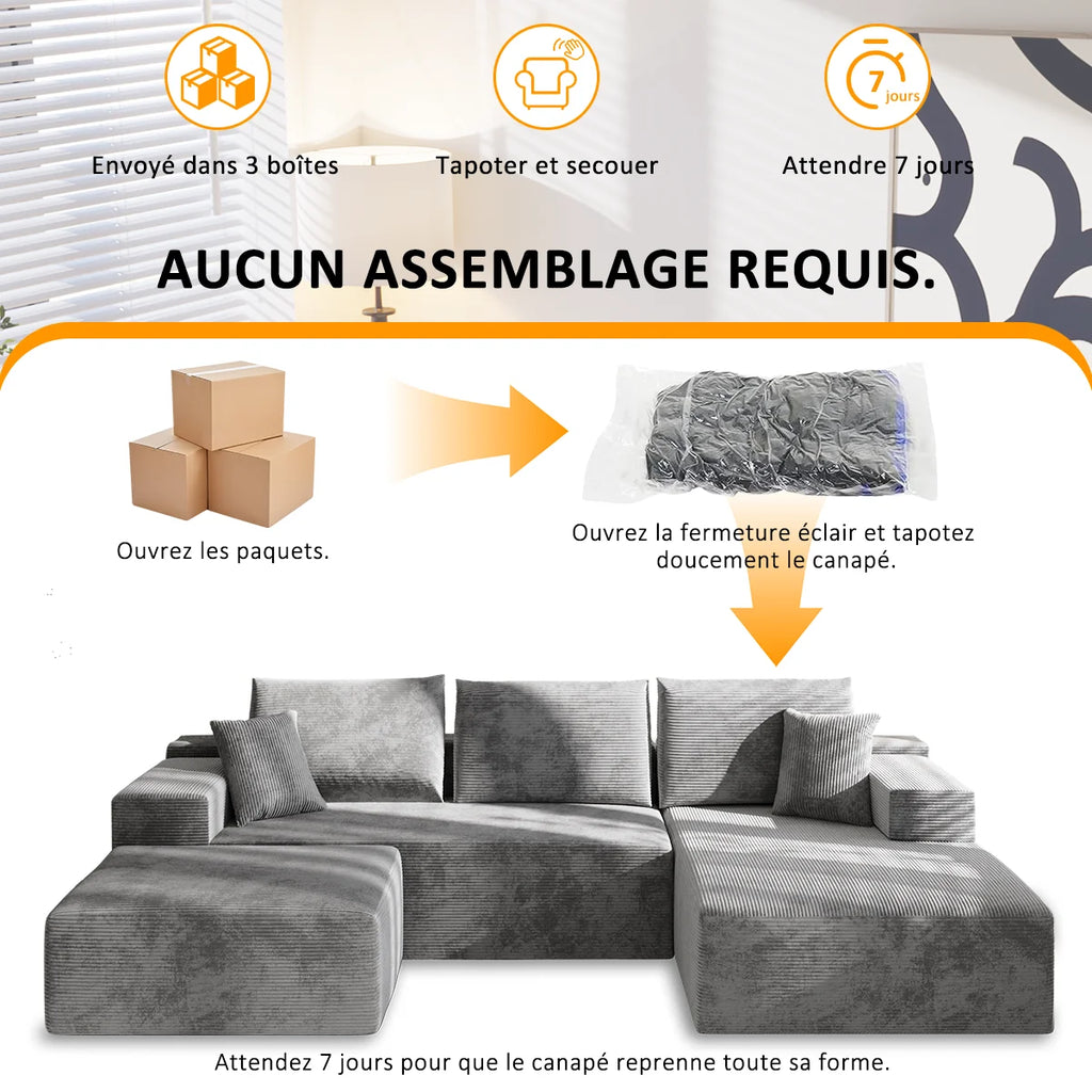 Canapé en U modulable en velours côtelé 275 × 175 cm