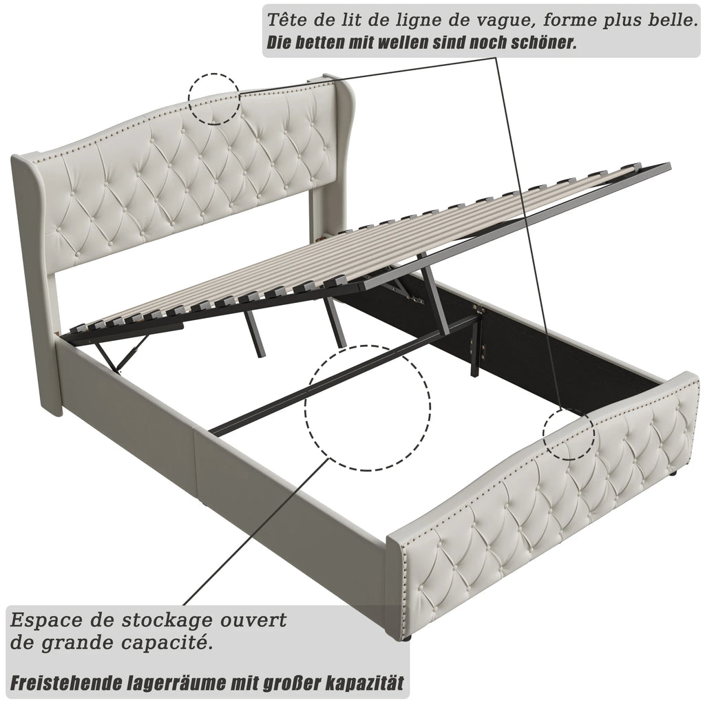 Lit double coffre en velours 140 ou 160 × 200 cm