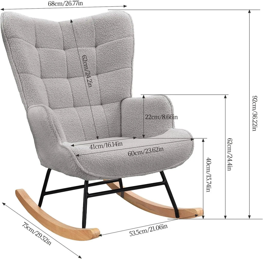 Fauteuil à bascule d’allaitement en tissu bouclé
