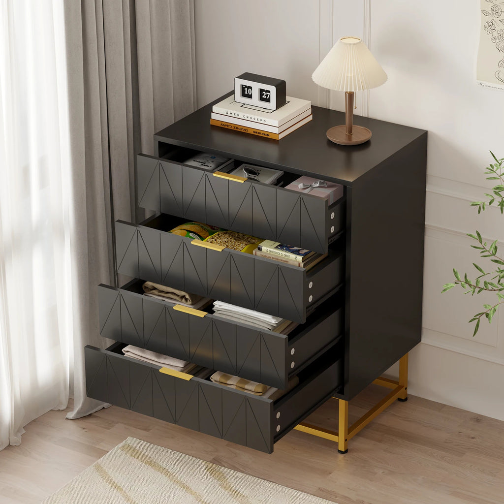 Commode noire 4 tiroirs à motif arbre 60 × 40 × 79 cm