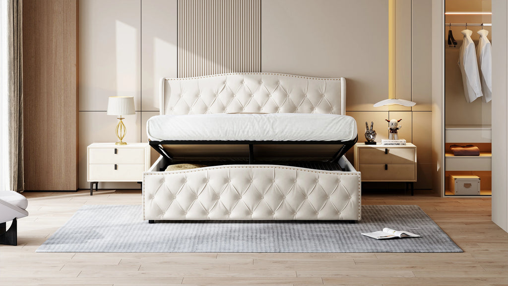 Lit double coffre en velours 140 ou 160 × 200 cm