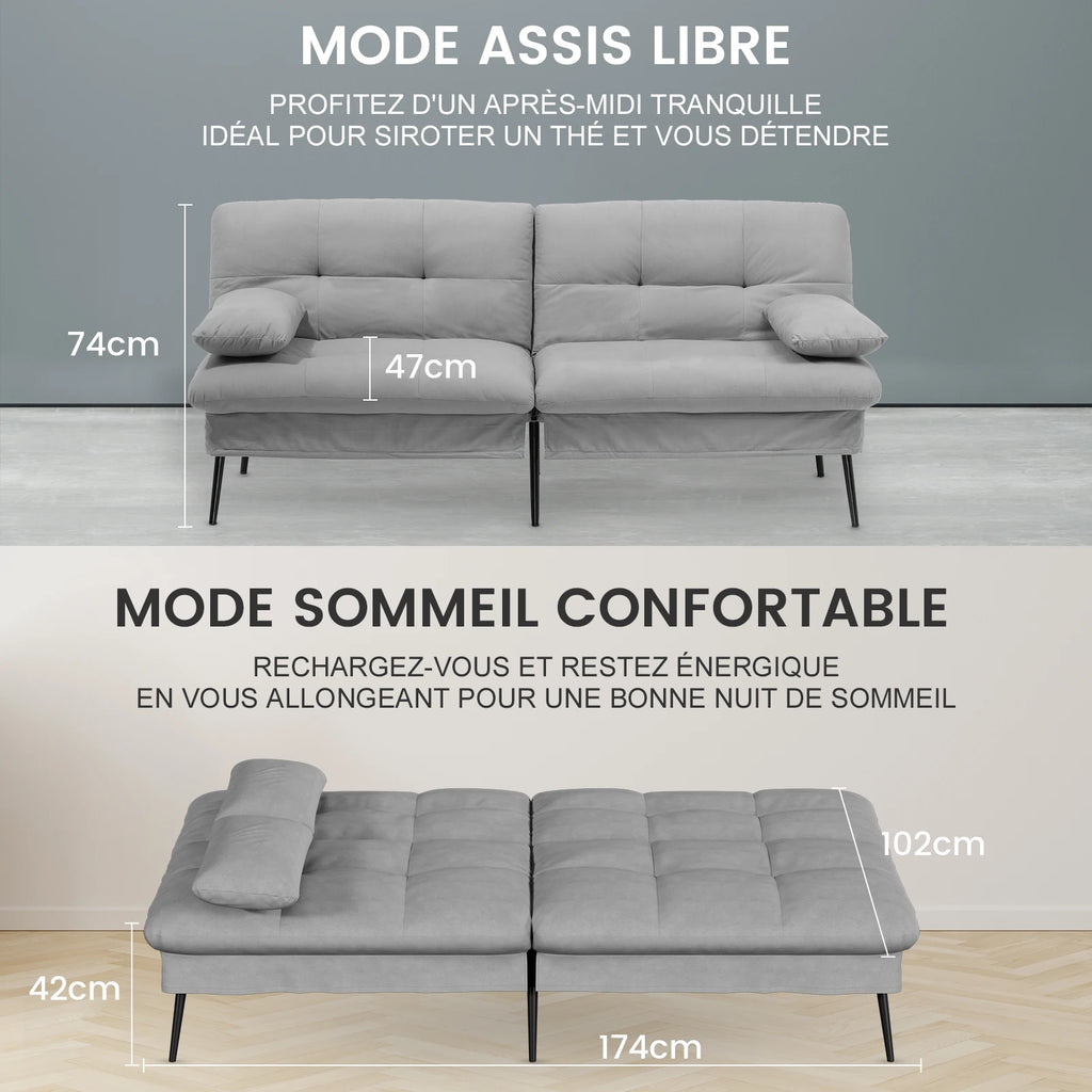 Canapé-lit 3 places à dossier réglable 174 cm