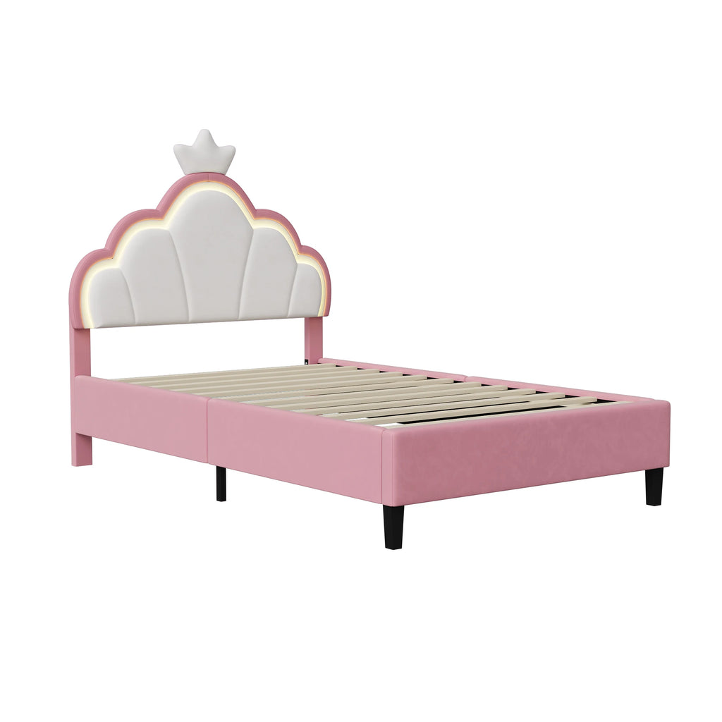 Lit enfant couronne en velours 90 ou 140 × 200 cm