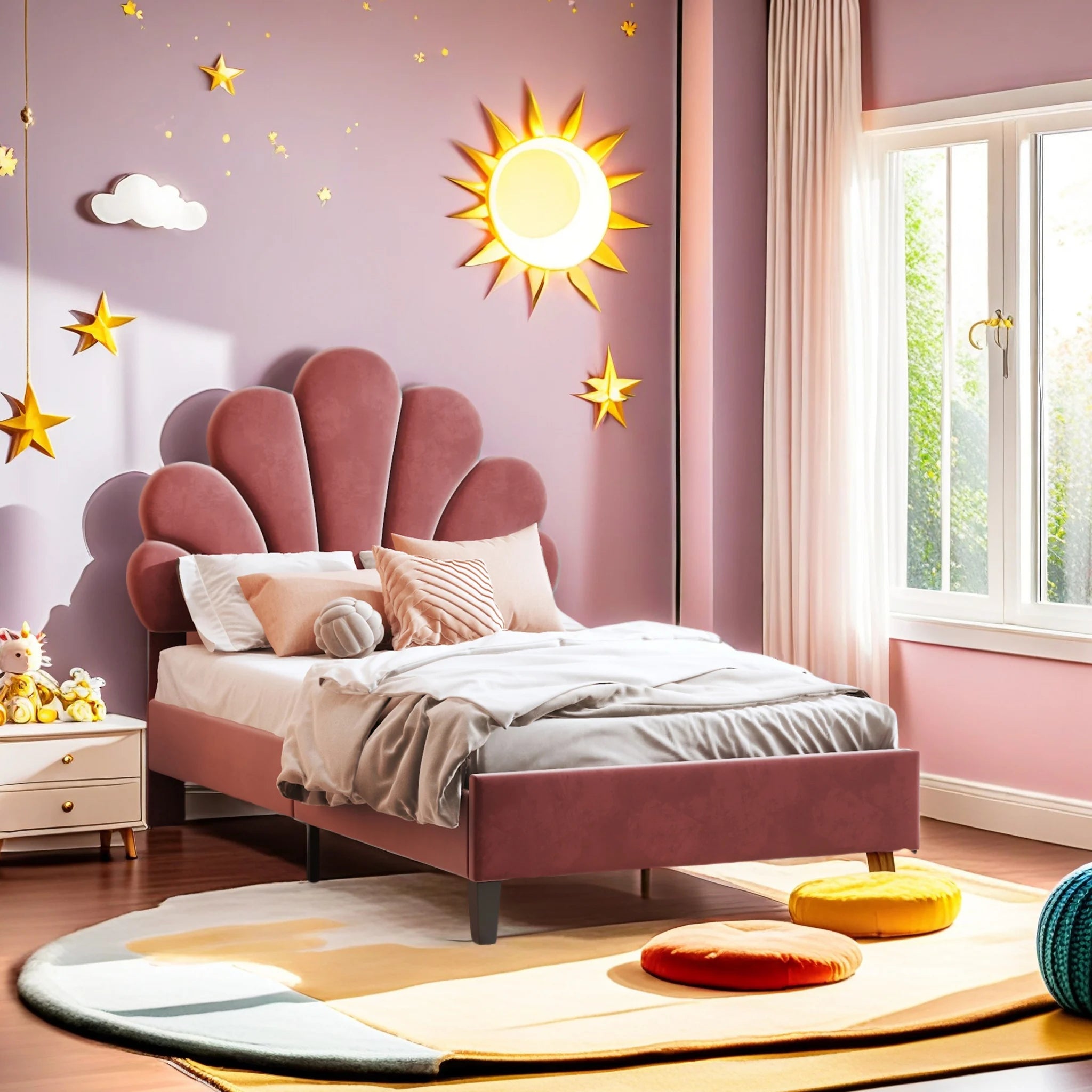 Lit enfant tête de lit fleur 90 ou 140 × 200 cm