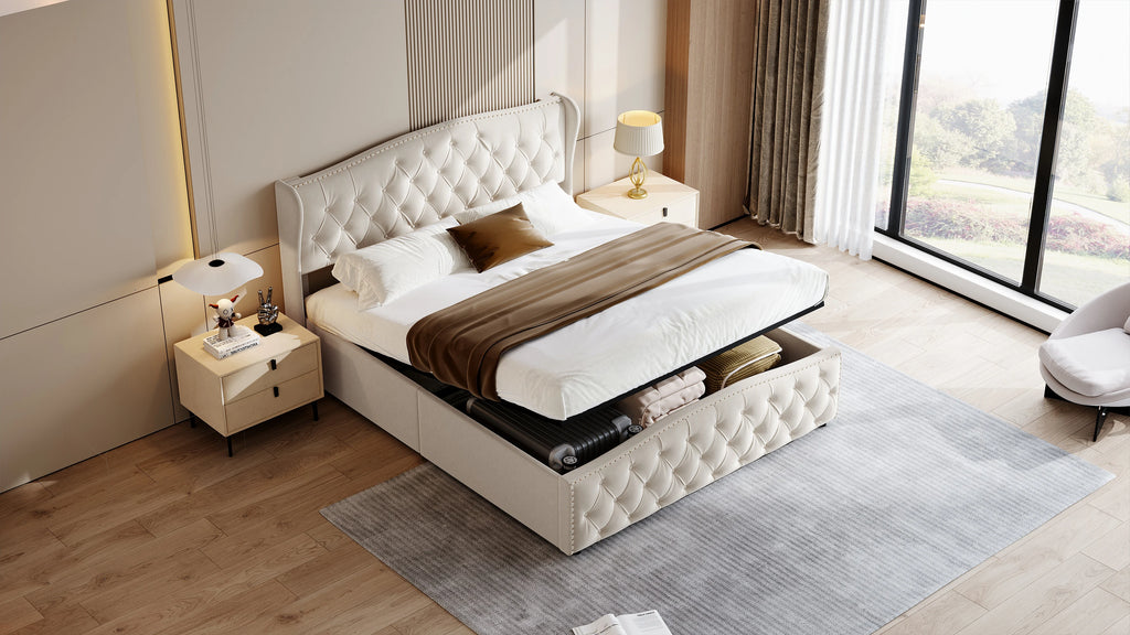 Lit double coffre en velours 140 ou 160 × 200 cm