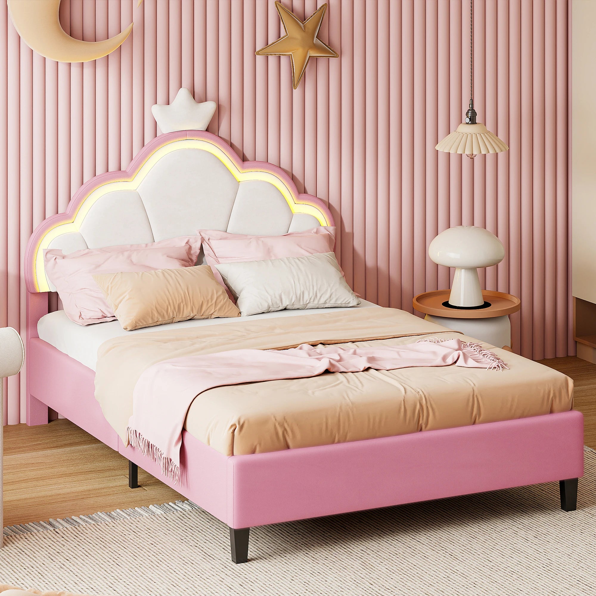 Lit enfant couronne en velours 90 ou 140 × 200 cm