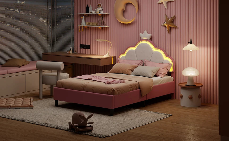Lit enfant couronne en velours 90 ou 140 × 200 cm