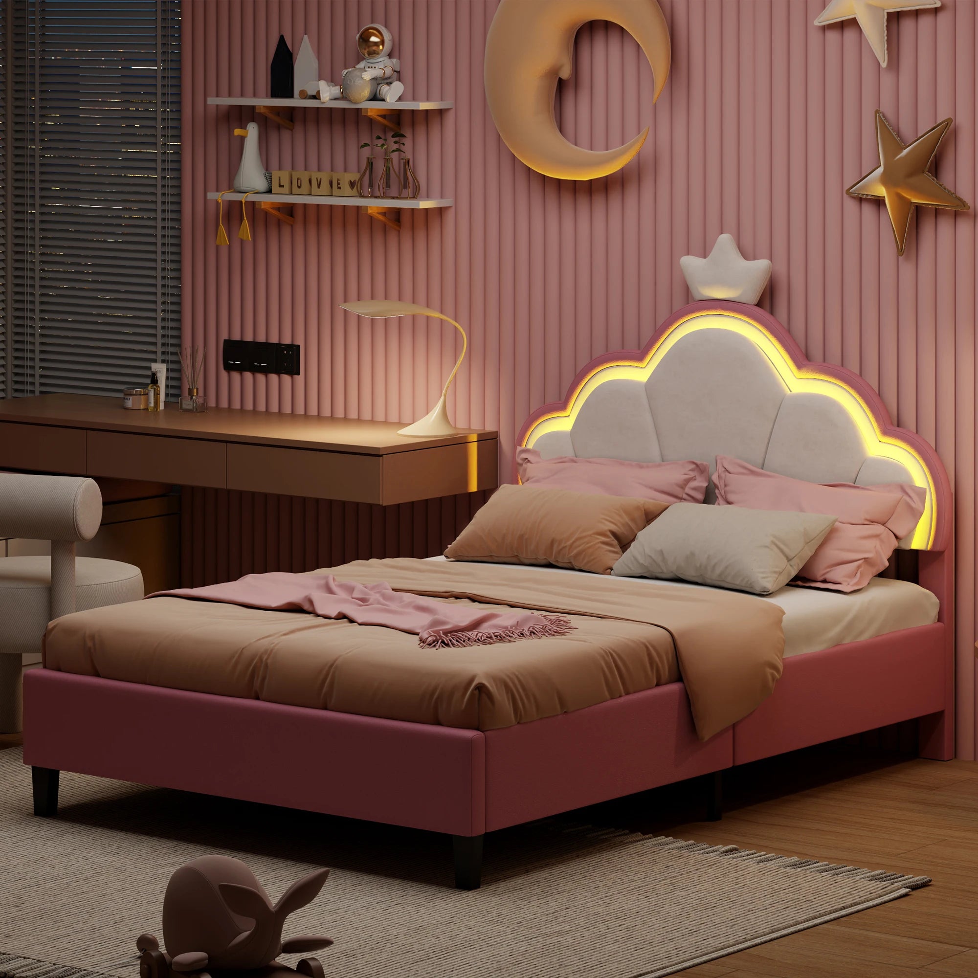 Lit enfant couronne en velours 90 ou 140 × 200 cm