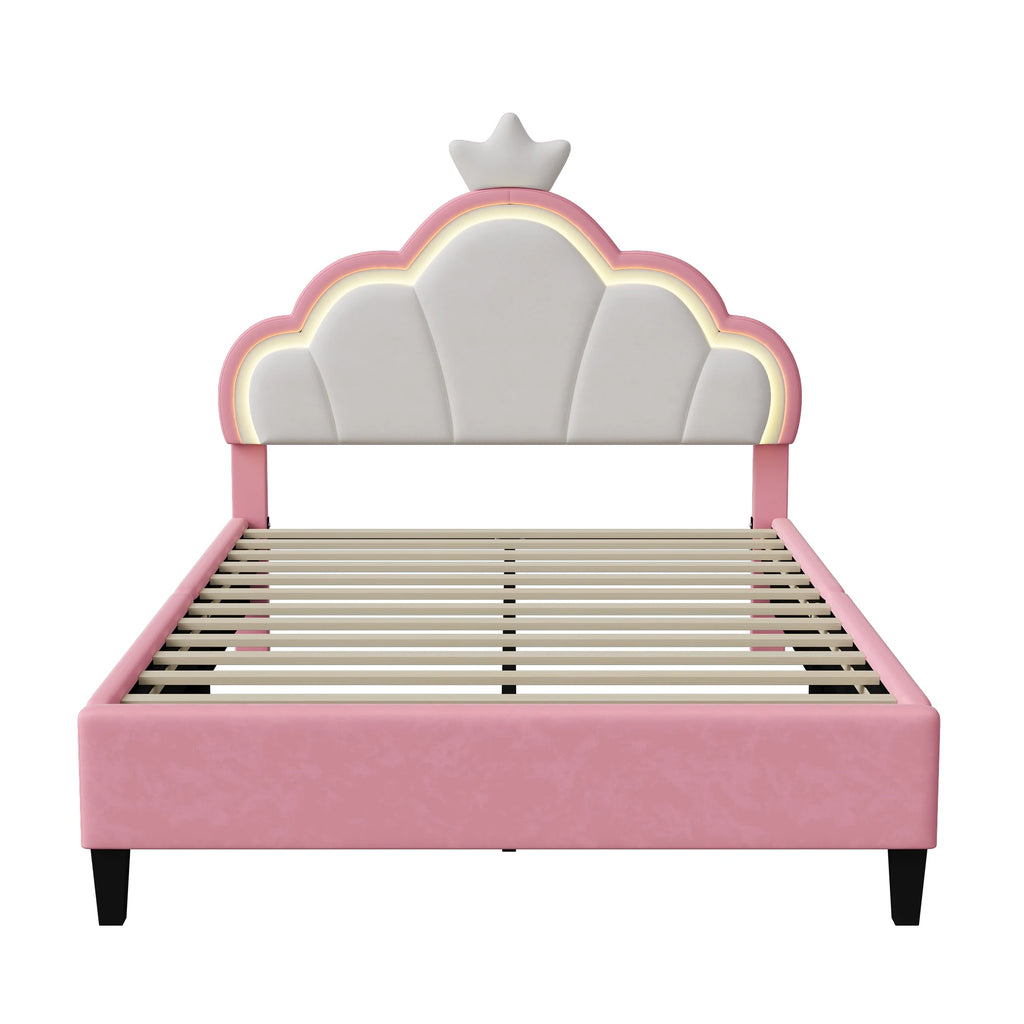 Lit enfant couronne en velours 90 ou 140 × 200 cm