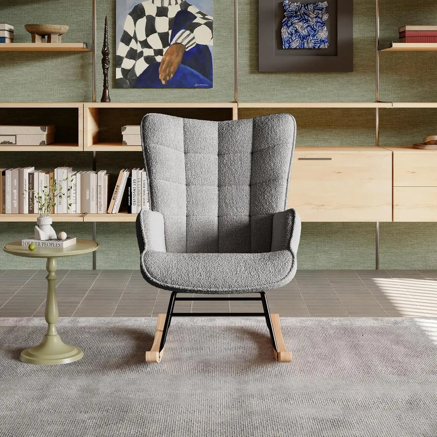 Fauteuil à bascule d’allaitement en tissu bouclé