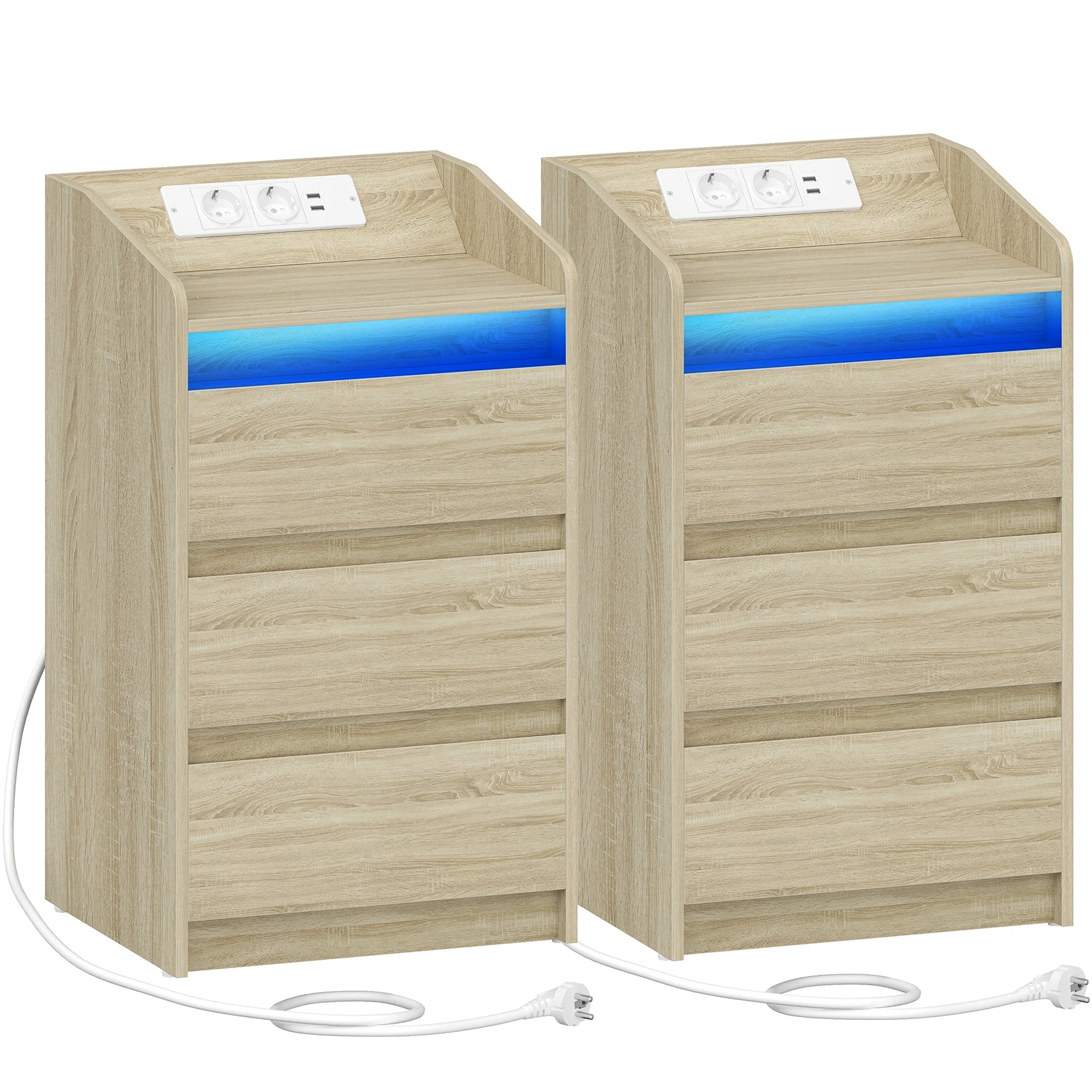 Lot de 2 chevets finition chêne avec recharge et LED