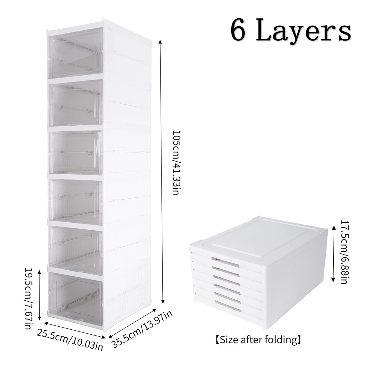 Meuble à chaussures pliable à 6 niveaux, blanc — structure pliable