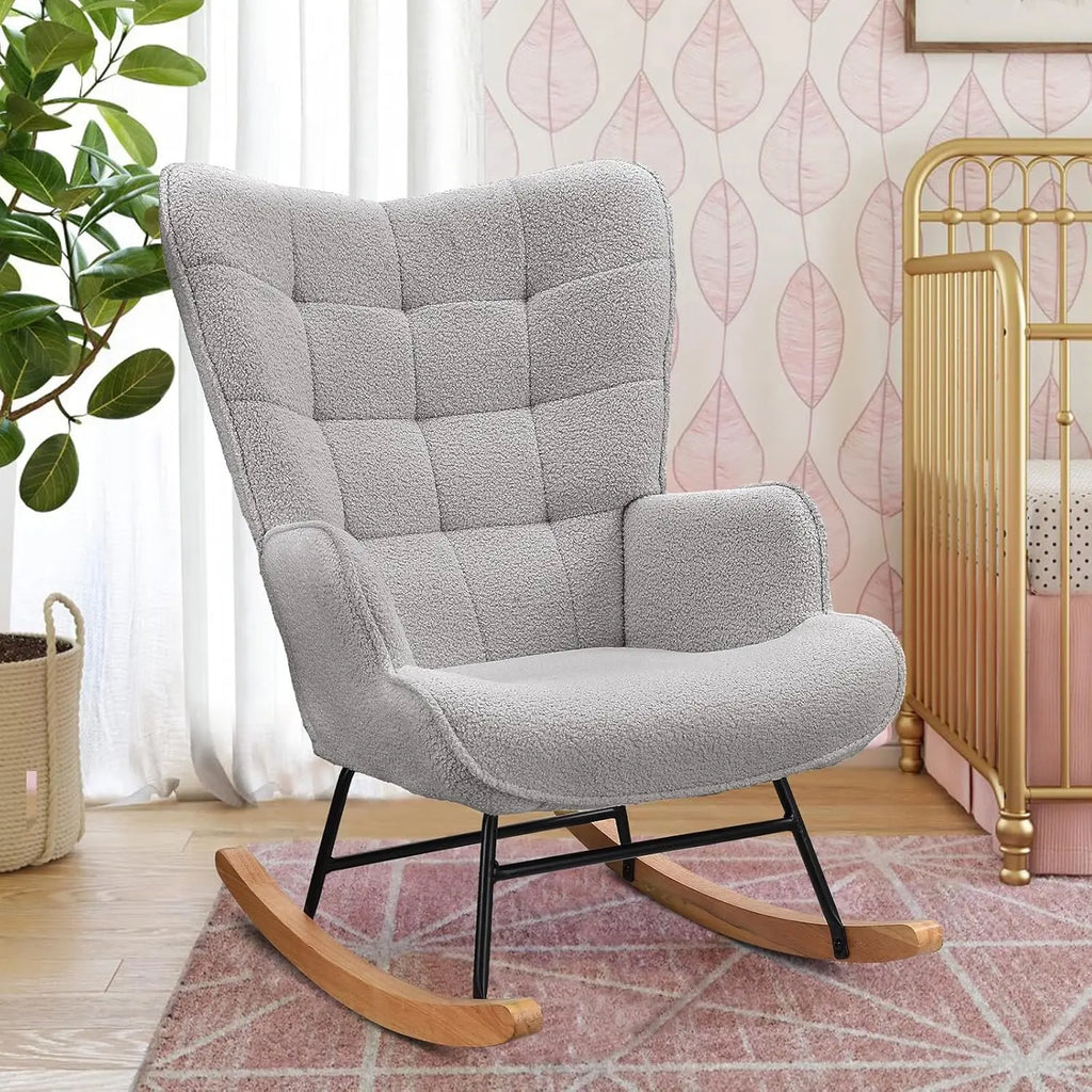 Fauteuil à bascule d’allaitement en tissu bouclé