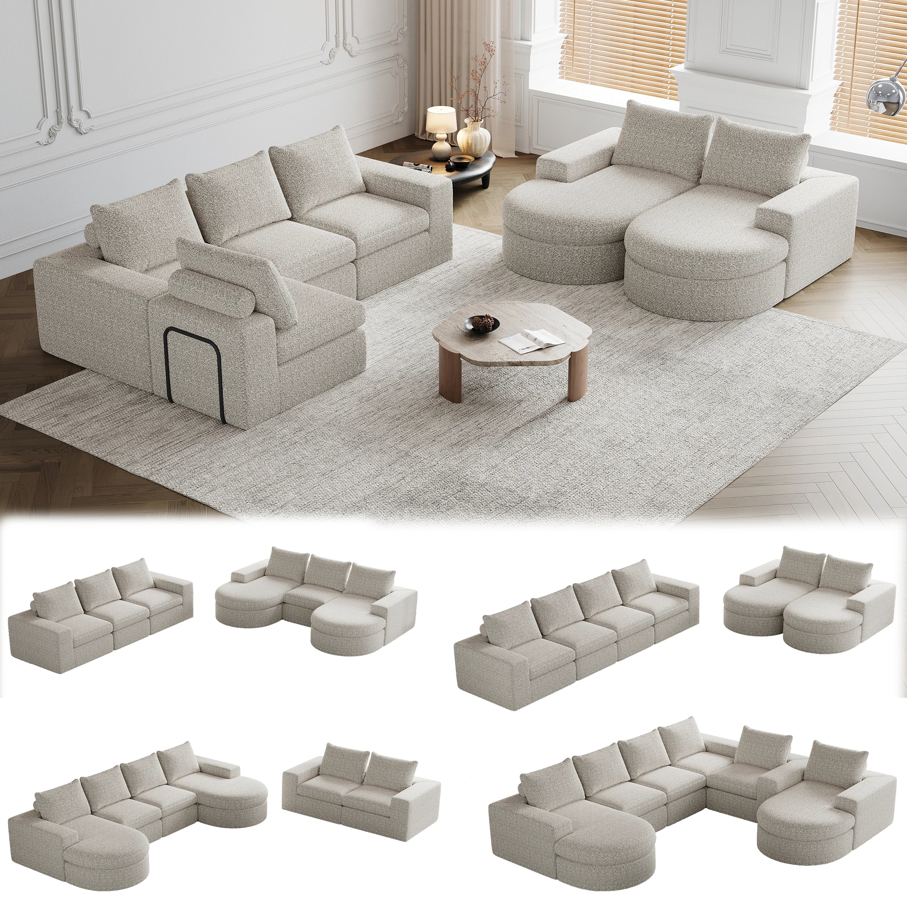 Canapé modulable en chenille avec méridienne réversible