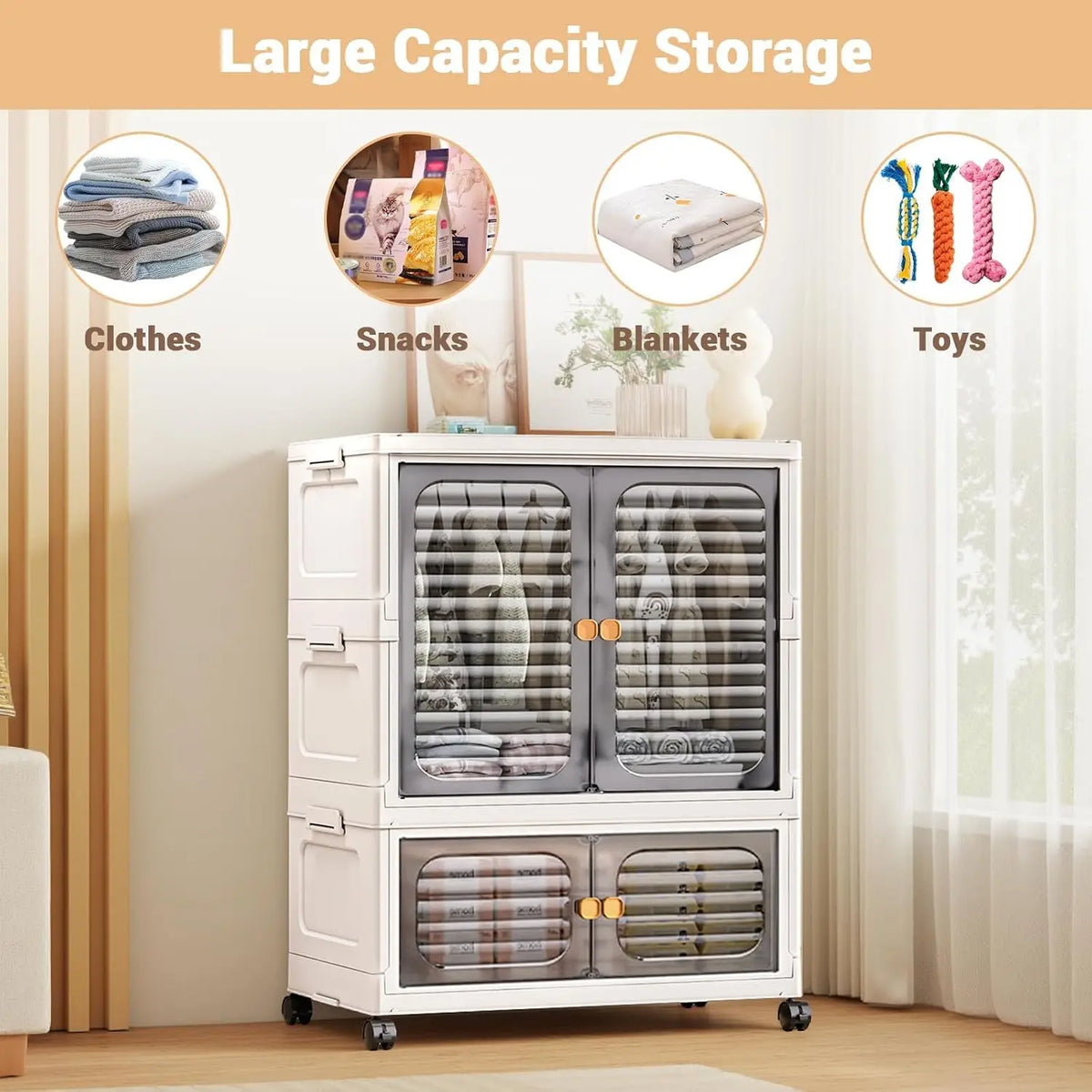 Armoire de rangement pliable en plastique avec portes et roulettes, visuel 11