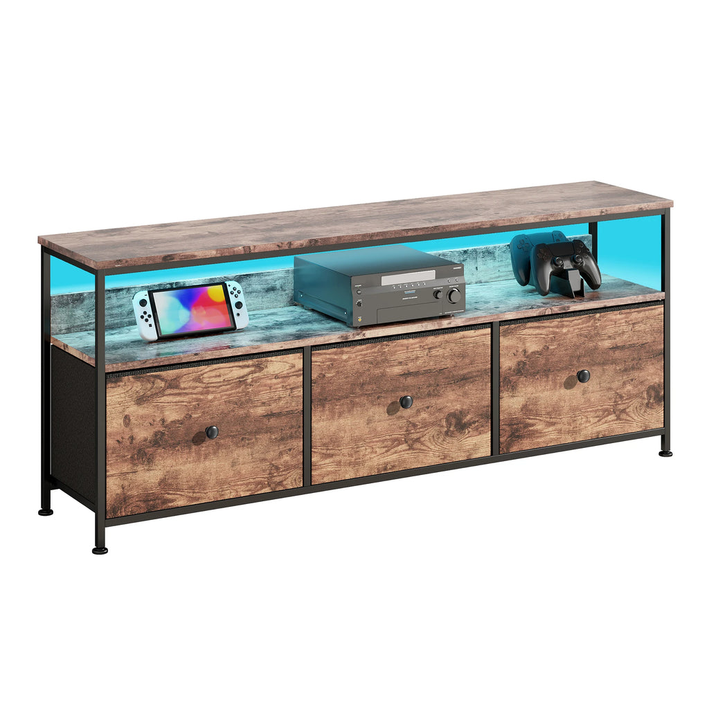 Meuble TV vintage avec LED et trois tiroirs textiles, illustration 9