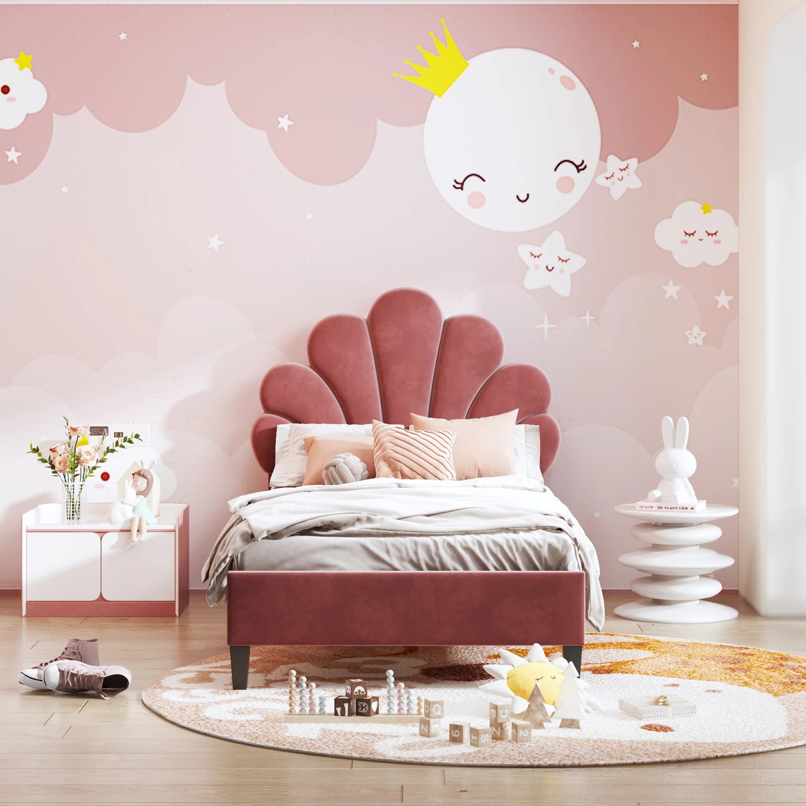 Lit enfant tête de lit fleur 90 ou 140 × 200 cm