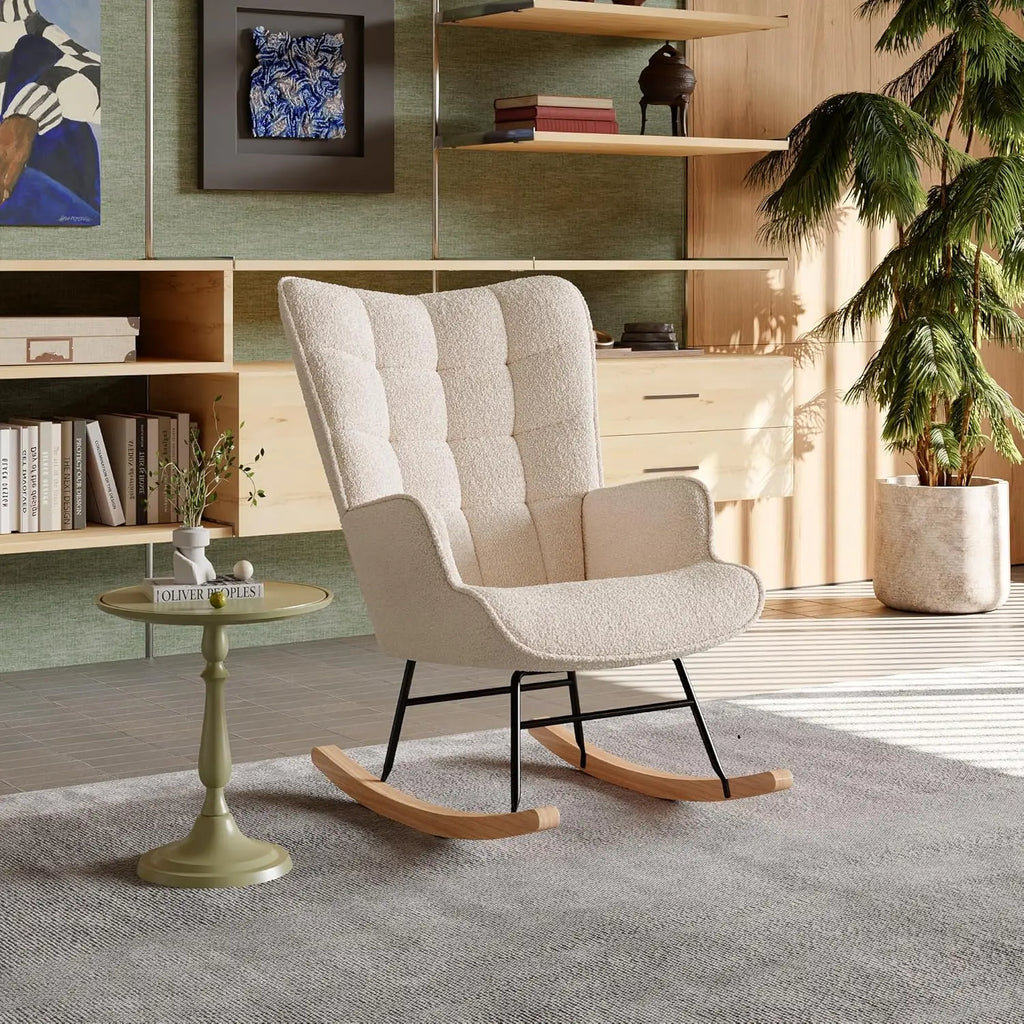Fauteuil à bascule d’allaitement en tissu bouclé