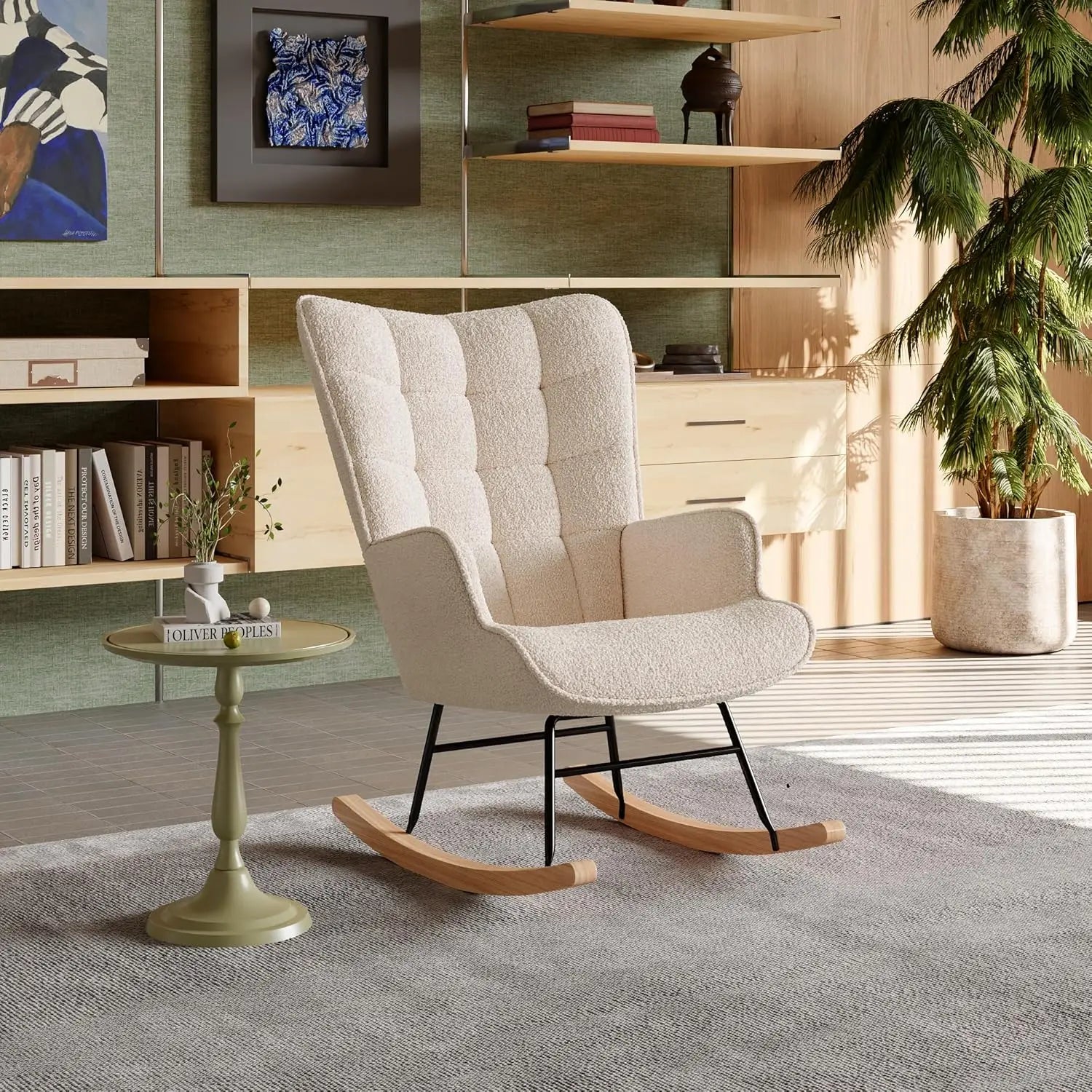 Fauteuil à bascule d’allaitement en tissu bouclé